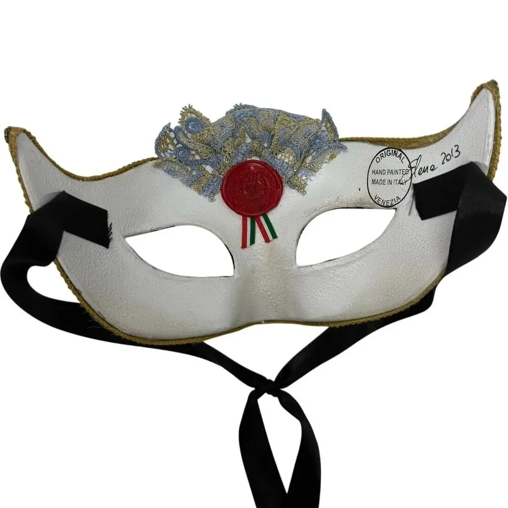 Masquerade Mask La Maschera del Galeone Venetian Blue Gold Hand Painted Italy